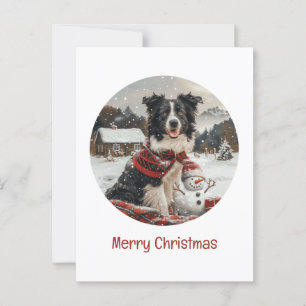 Merry Christmas Border Collie Dog Snowman Postcard
