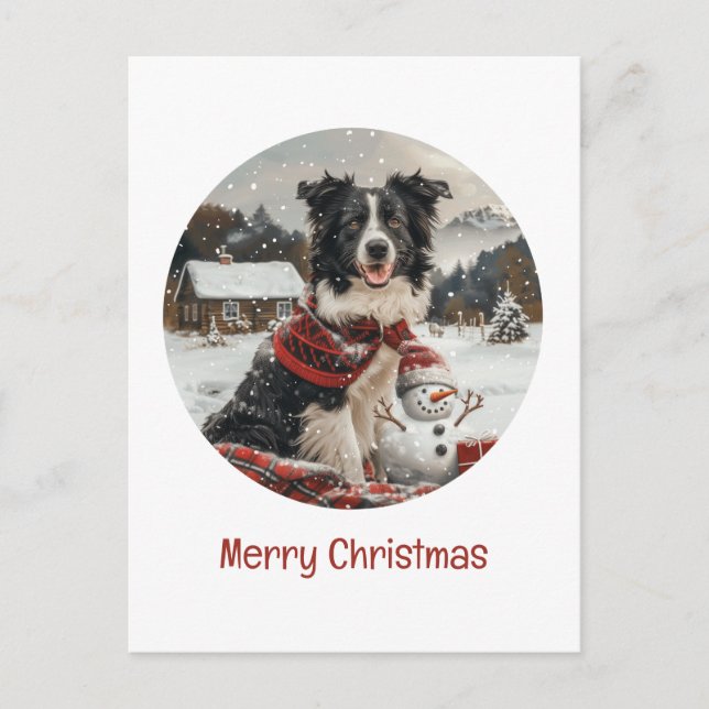 Merry Christmas Border Collie Dog Snowman Postcard (Front)