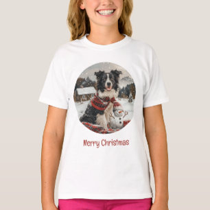 Merry Christmas Border Collie Dog Snowman T-Shirt
