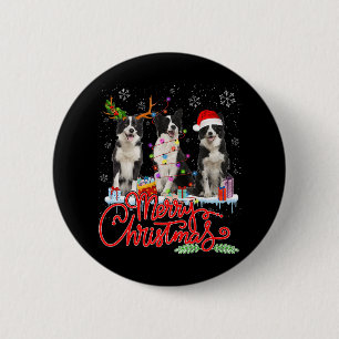 Merry Christmas Border Collie Santa Reindeer Light 6 Cm Round Badge