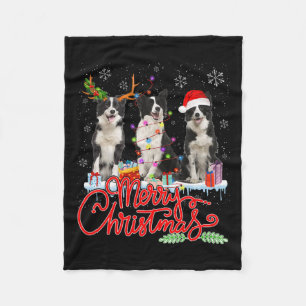 Merry Christmas Border Collie Santa Reindeer Light Fleece Blanket