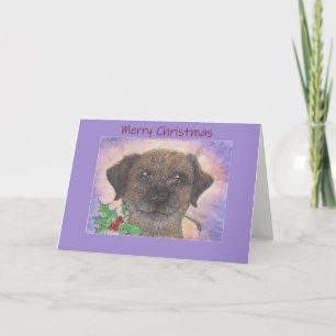 Merry Christmas, Border Terrier Dog & Holly Card