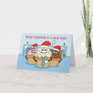 Merry Christmas Boss Cupcakes Office Team Holiday Card