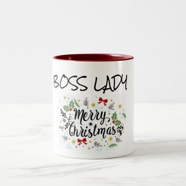 MERRY CHRISTMAS ***BOSS LADY*** HUMOROUS Two-Tone COFFEE MUG (Center)
