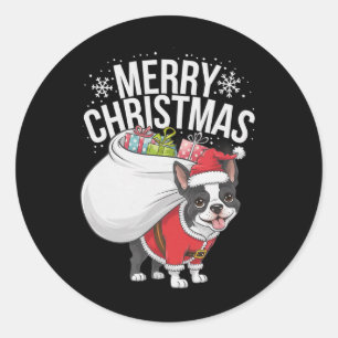 Merry Christmas Boston Terrier  Classic Round Sticker