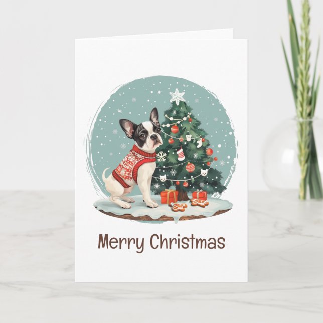 Merry Christmas Boston Terrier Dog Holiday Card (Front)