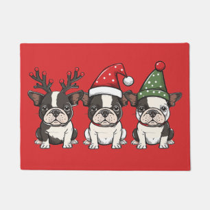 Merry Christmas Boston Terrier Dogs Doormat