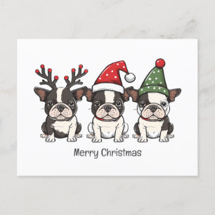 Merry Christmas Boston Terrier Dogs Holiday Postcard