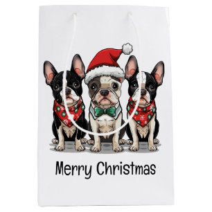 Merry Christmas Boston Terrier Dogs Medium Gift Bag