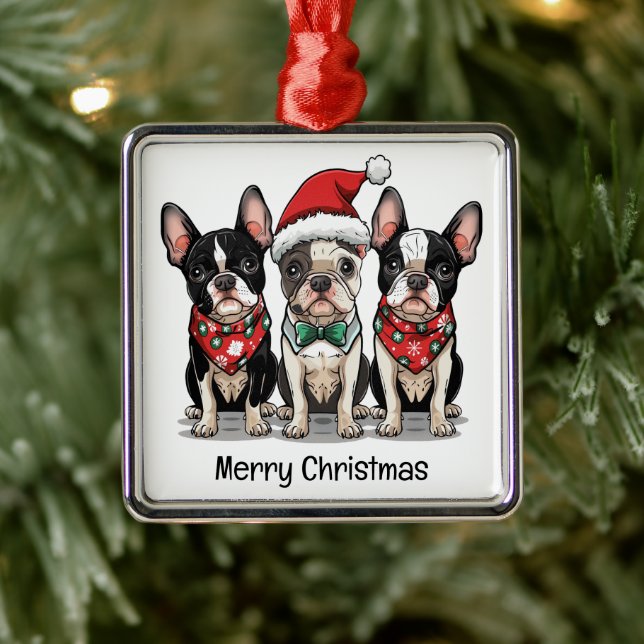 Merry Christmas Boston Terrier Dogs Metal Tree Decoration (Tree)