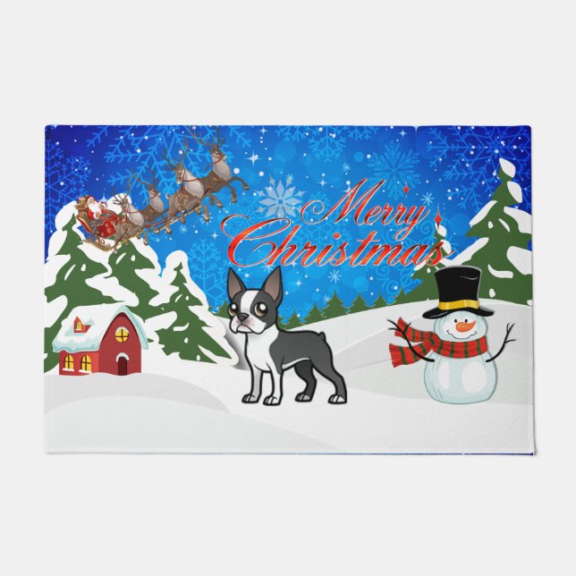 Merry Christmas Boston Terrier Doormat (Front)