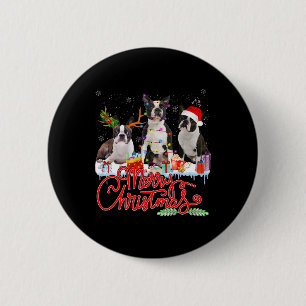 Merry Christmas Boston Terrier Santa Reindeer Ligh 6 Cm Round Badge