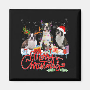 Merry Christmas Boston Terrier Santa Reindeer Ligh Magnet