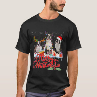 Merry Christmas Boston Terrier Santa Reindeer Ligh T-Shirt