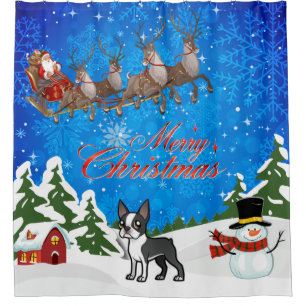 Merry Christmas Boston Terrier Shower Curtain