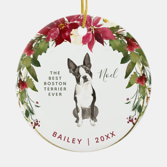 Merry Christmas Boston Terrier | Your Dog's Photo Ceramic Tree Decoration (Front)