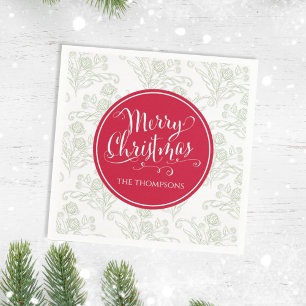 Merry Christmas Botanical Elegant Green Floral  Napkin