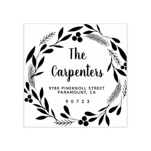 Merry Christmas Botanical Garland Handwriting Rubber Stamp