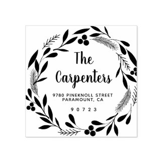 Merry Christmas Botanical Garland Handwriting Rubber Stamp