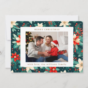 Merry Christmas Botanical Greenery Two Photo Holiday Card