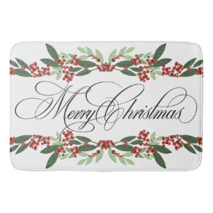 Merry Christmas Botanical Holiday Bath Mat