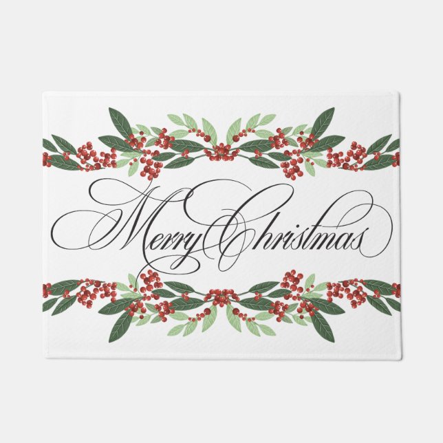 Merry Christmas Botanical Holiday Doormat (Front)
