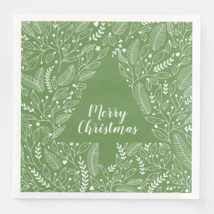 Merry Christmas/Botanical Line Art/Christmas Tree Napkin