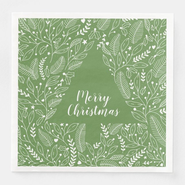 Merry Christmas/Botanical Line Art/Christmas Tree Napkin (Front)