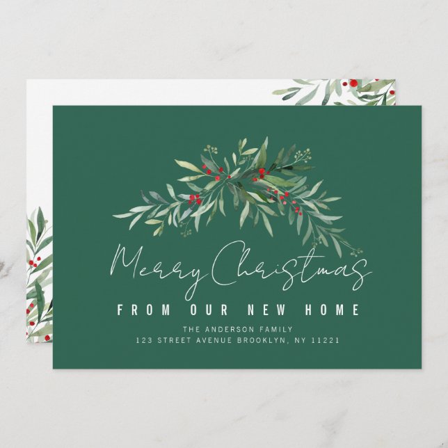 Merry Christmas botanical moving announcement card (Front/Back)