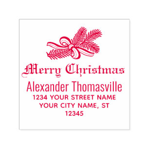 Merry Christmas Botanical Name Return Address Self-inking Stamp