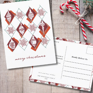 Merry Christmas Botanical Ornaments Typography Holiday Postcard