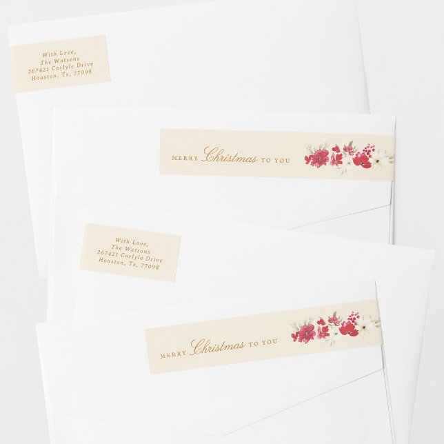 Merry Christmas Botanical Return Address Wrap Around Label (Creator Uploaded)