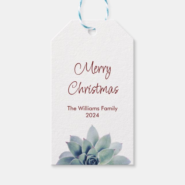 Merry Christmas Botanical Succulent   Gift Tags (Front)