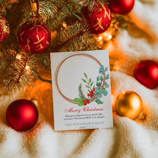 Merry Christmas Botanical Wreath Holiday Card