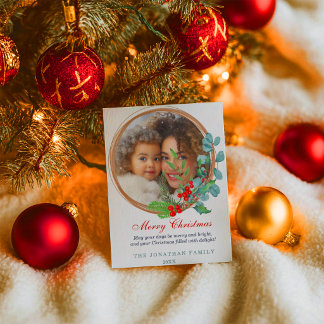 Merry Christmas Botanical Wreath Holiday Card