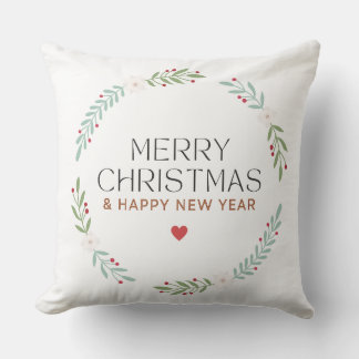 Merry Christmas Botanical Wreath Pillow Cover