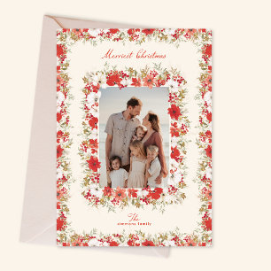 merry christmas botanicals red elegant photo frame holiday card
