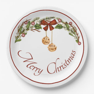 Merry Christmas bow and bells garland Paper Plate
