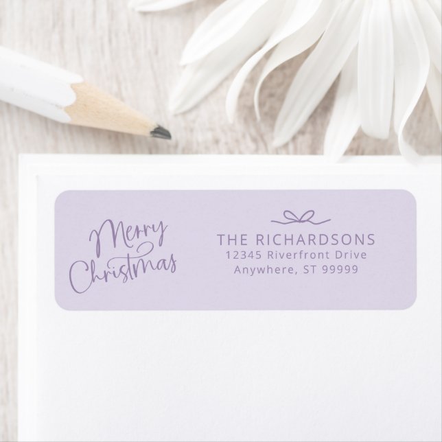 Merry Christmas Bow Lavender Return Address Label (Insitu)