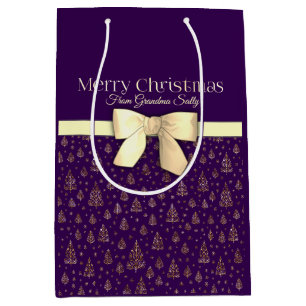 Merry Christmas bow little pine trees pattern Medium Gift Bag