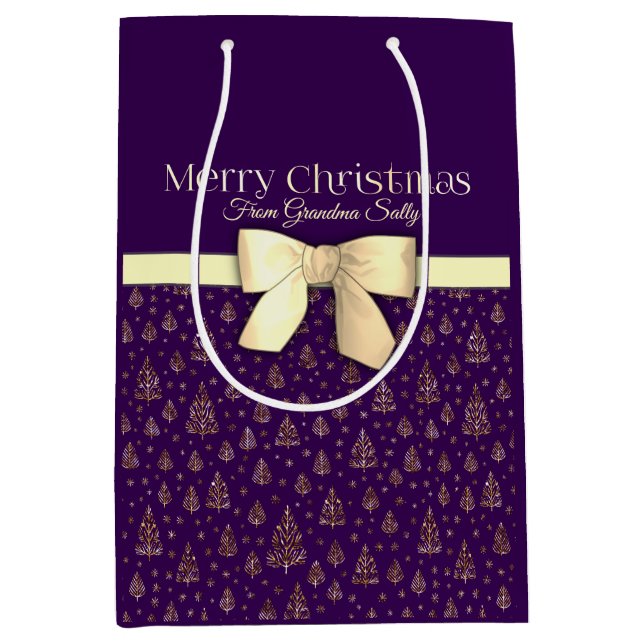 Merry Christmas bow little pine trees pattern Medium Gift Bag (Front)