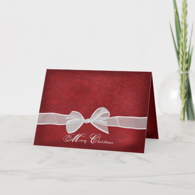 Merry Christmas bow on red Holiday Card (Front)