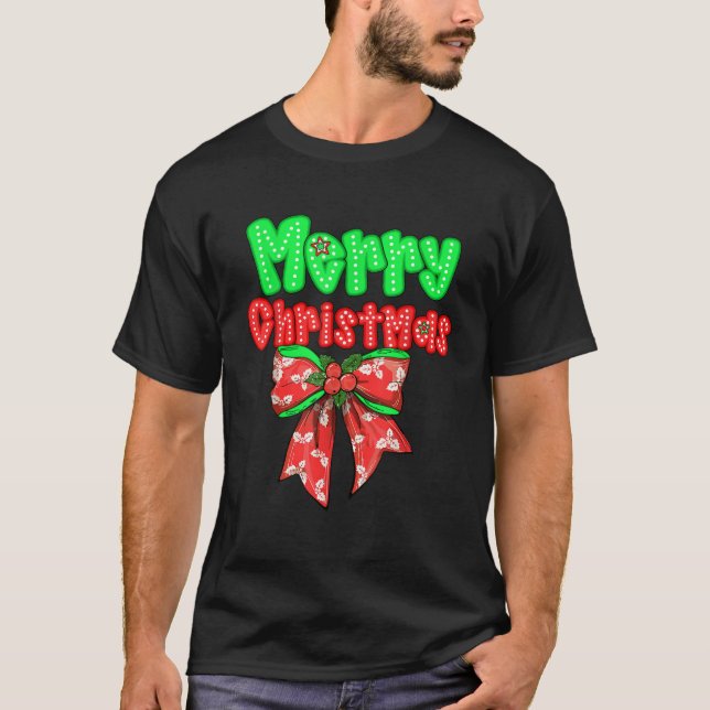 Merry Christmas Bow Red Santa Xmas Coquette Aesthe T-Shirt (Front)