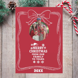 Merry Christmas bow red white modern photo card