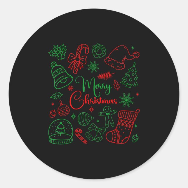 Merry Christmas Bow Santa Xmas Coquette Aesthetic  Classic Round Sticker (Front)