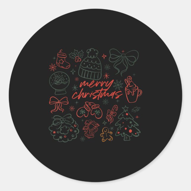 Merry Christmas Bow Santa Xmas Coquette Aesthetic  Classic Round Sticker (Front)