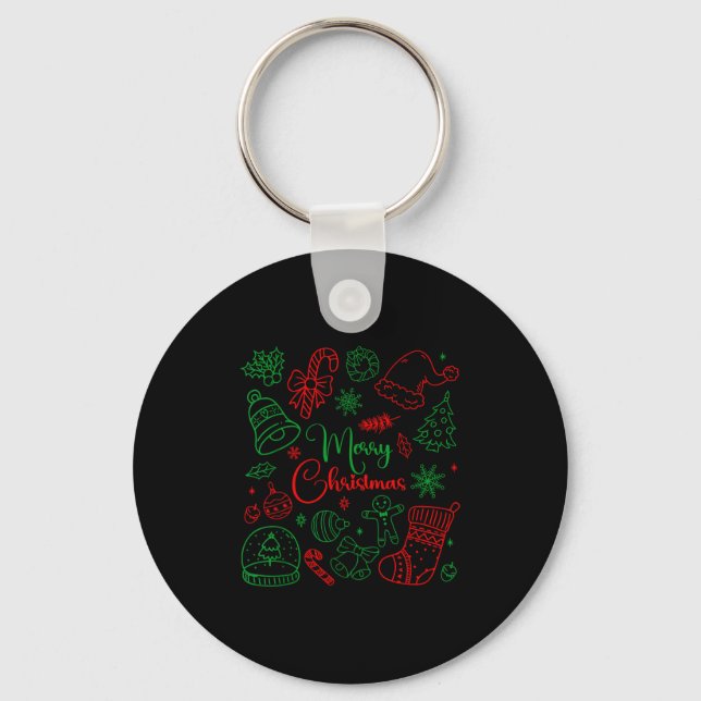 Merry Christmas Bow Santa Xmas Coquette Aesthetic  Key Ring (Front)