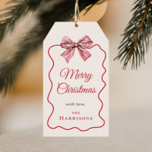 Merry Christmas Bow Scallop Frame Gift Tags
