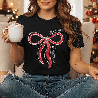 Merry Christmas Bow Shirt | Trendy Coquette Christ