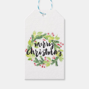 Merry Christmas Bow Wreath Holiday Gift Tags